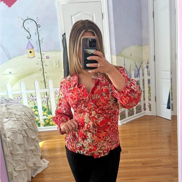 Nic + zoe pink floral button up - Picture 2 of 6